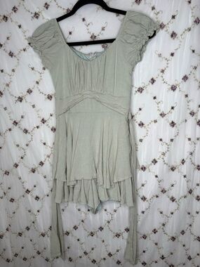 Altar'd State Sage Green Ruffled Romper Jumpsuit